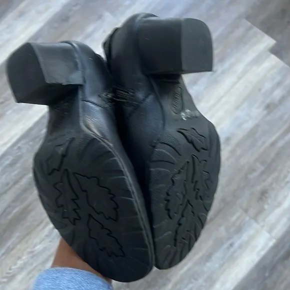 Born Lewisa knee high black stacked heel leather boots