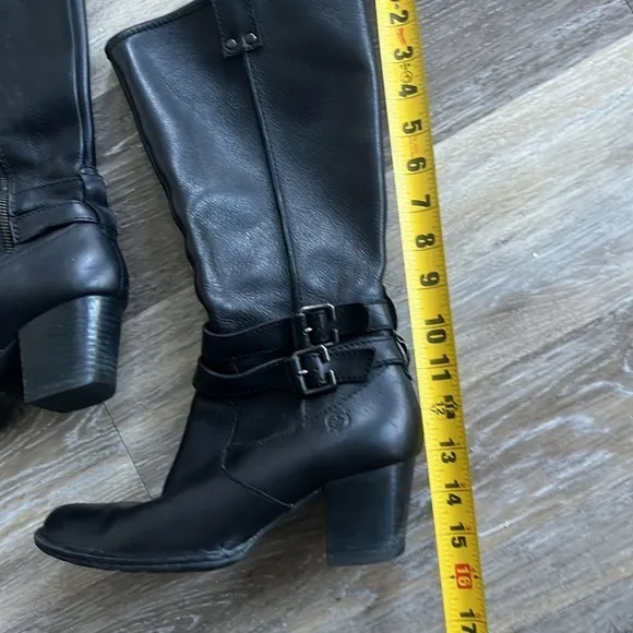 Born Lewisa knee high black stacked heel leather boots