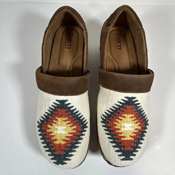 Born Sundance Bailie Aztec Platform Clog - White/Brown - Women's 11 (Euro 43)