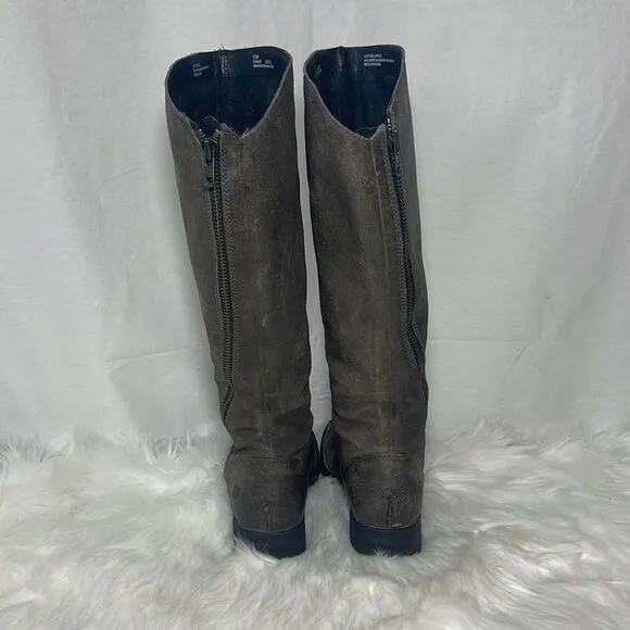 Born Distressed Brown Asymmetrical Zip Knee High Boots Sz 6.5