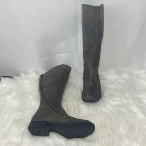 Born Distressed Brown Asymmetrical Zip Knee High Boots Sz 6.5