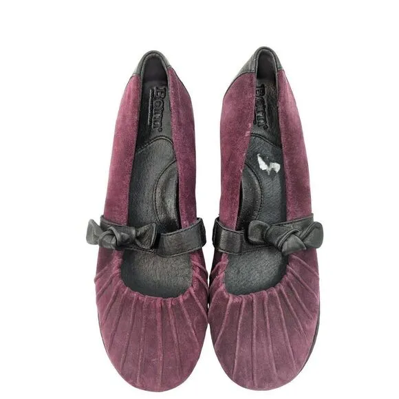 Born Women's Plum Purple Suede Gray Round Toe Ballet Flat Shoes Size 7