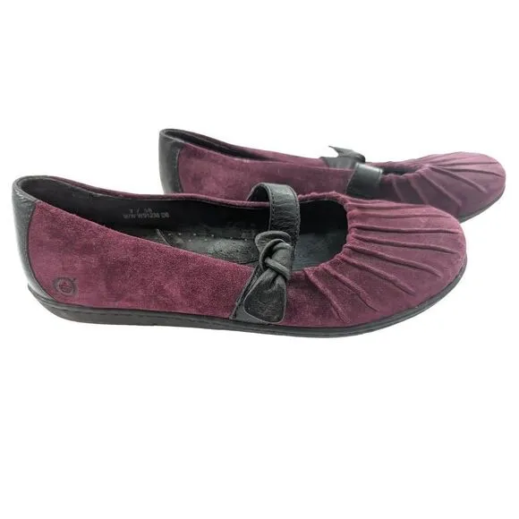 Born Women's Plum Purple Suede Gray Round Toe Ballet Flat Shoes Size 7
