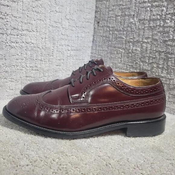 Bostonian Luxe Longwing Blucher Mens 10M US Burgundy Leather Wingtip Dress Shoes