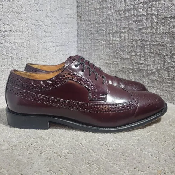 Bostonian Luxe Longwing Blucher Mens 10M US Burgundy Leather Wingtip Dress Shoes