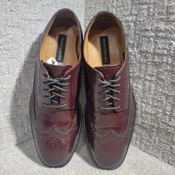 Bostonian Luxe Longwing Blucher Mens 10M US Burgundy Leather Wingtip Dress Shoes