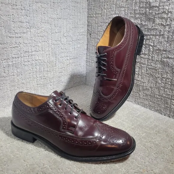 Bostonian Luxe Longwing Blucher Mens 10M US Burgundy Leather Wingtip Dress Shoes