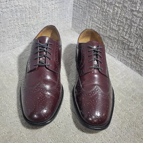 Bostonian Luxe Longwing Blucher Mens 10M US Burgundy Leather Wingtip Dress Shoes