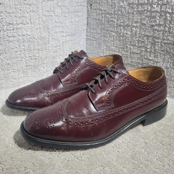 Bostonian Luxe Longwing Blucher Mens 10M US Burgundy Leather Wingtip Dress Shoes