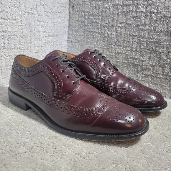 Bostonian Luxe Longwing Blucher Mens 10M US Burgundy Leather Wingtip Dress Shoes