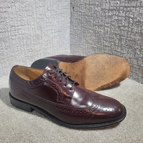 Bostonian Luxe Longwing Blucher Mens 10M US Burgundy Leather Wingtip Dress Shoes