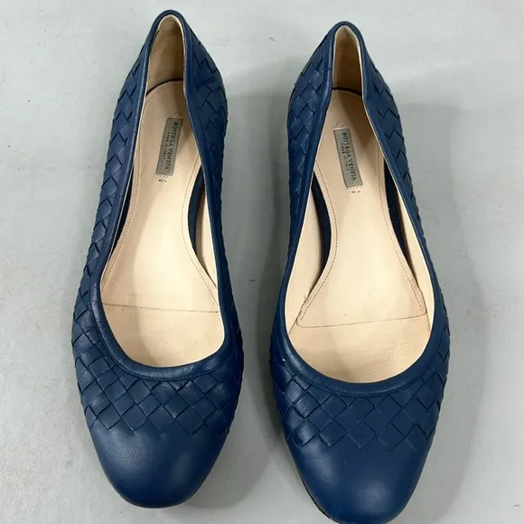 BOTTEGA VENETA INTRECCIATO Woven Midnight Blue Ballet Flats Shoes