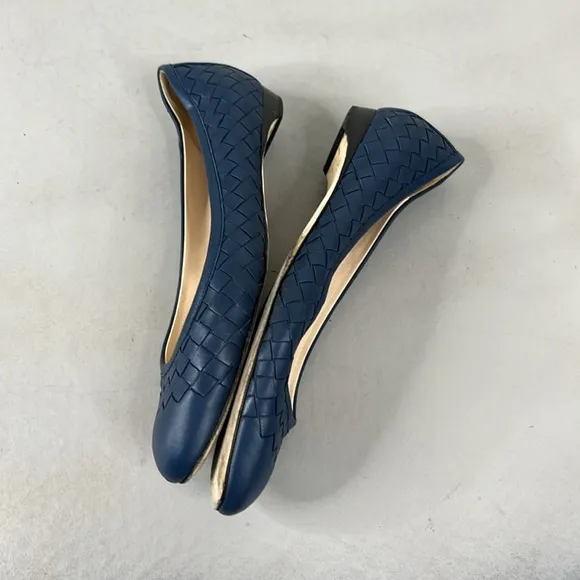 BOTTEGA VENETA INTRECCIATO Woven Midnight Blue Ballet Flats Shoes