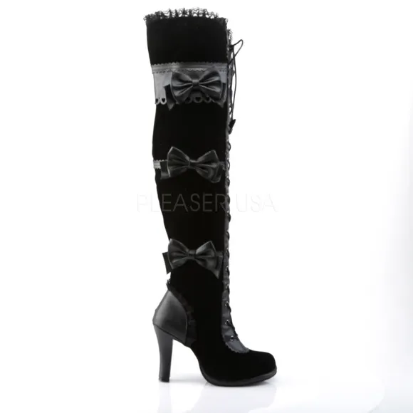 Bow Platform Heel Over Knee High Boots