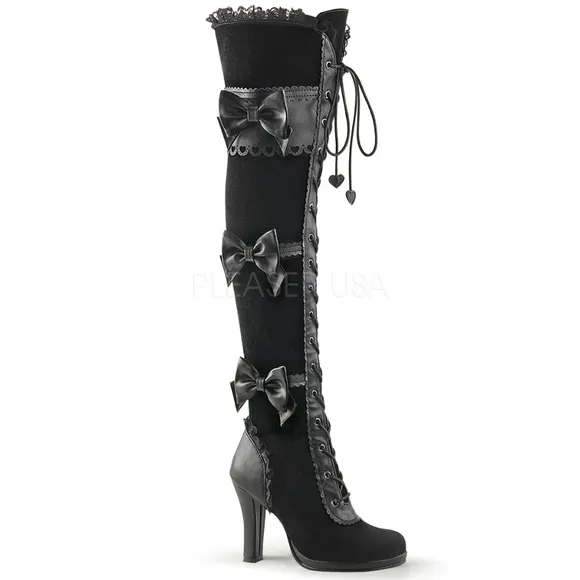 Bow Platform Heel Over Knee High Boots