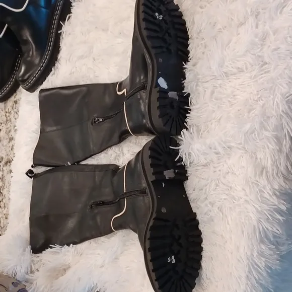 BRAND NEW Antonio Melani x Courtney Grow Black &amp; Cream Knee High Leather Boots