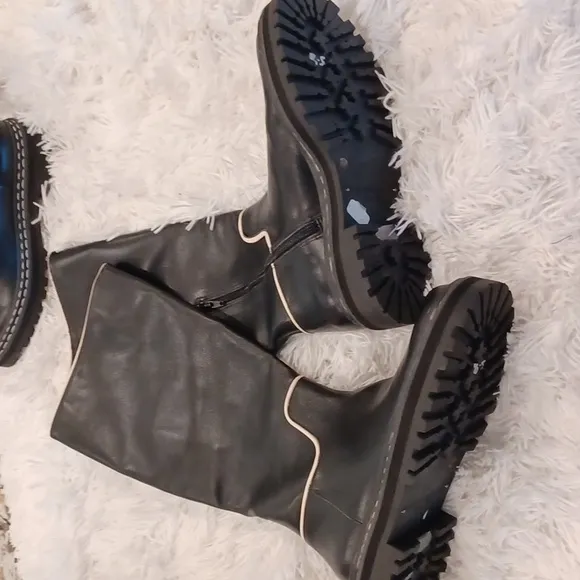 BRAND NEW Antonio Melani x Courtney Grow Black &amp; Cream Knee High Leather Boots