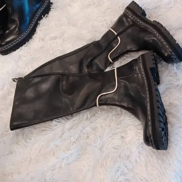 BRAND NEW Antonio Melani x Courtney Grow Black &amp; Cream Knee High Leather Boots