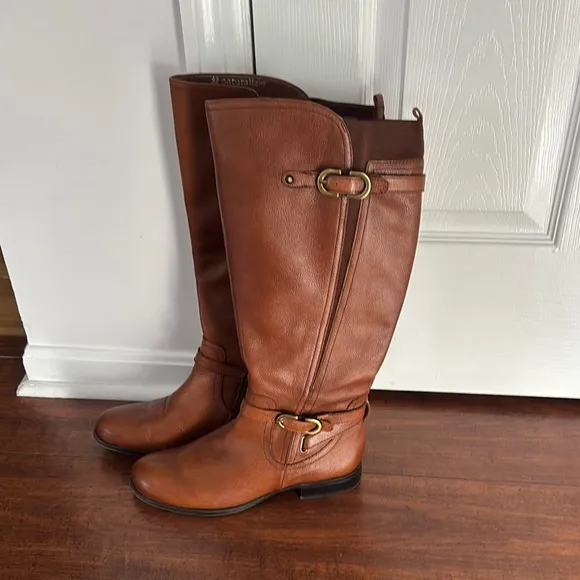 Brown Leather Knee-High Boots naturalizer brand wide calf 8 1/2