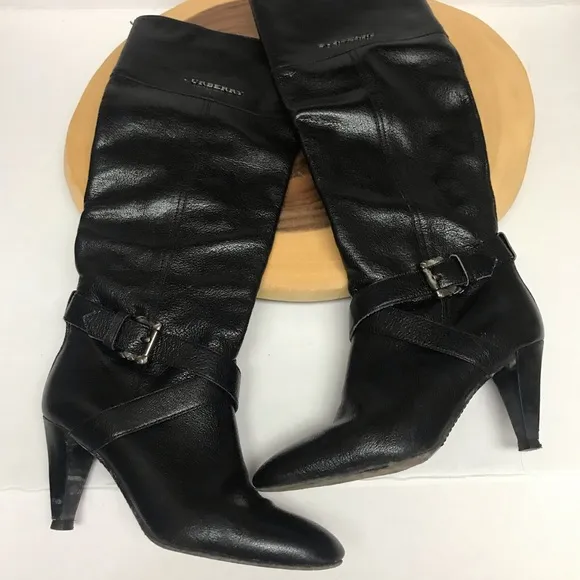Burberry Leather Heeled Knee High Boots