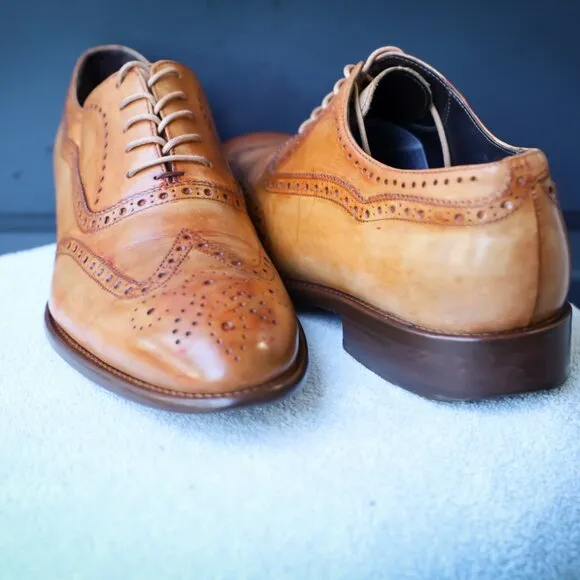 Calzoleria Toscana 10.5 Brown Cognac Wingtip Oxford Mens Dress Shoes