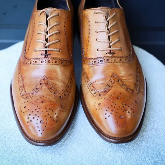 Calzoleria Toscana 10.5 Brown Cognac Wingtip Oxford Mens Dress Shoes