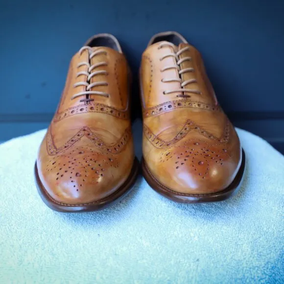 Calzoleria Toscana 10.5 Brown Cognac Wingtip Oxford Mens Dress Shoes