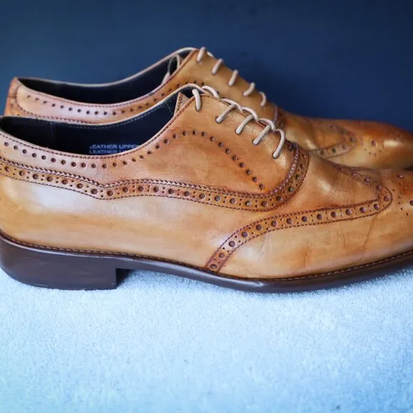Calzoleria Toscana 10.5 Brown Cognac Wingtip Oxford Mens Dress Shoes