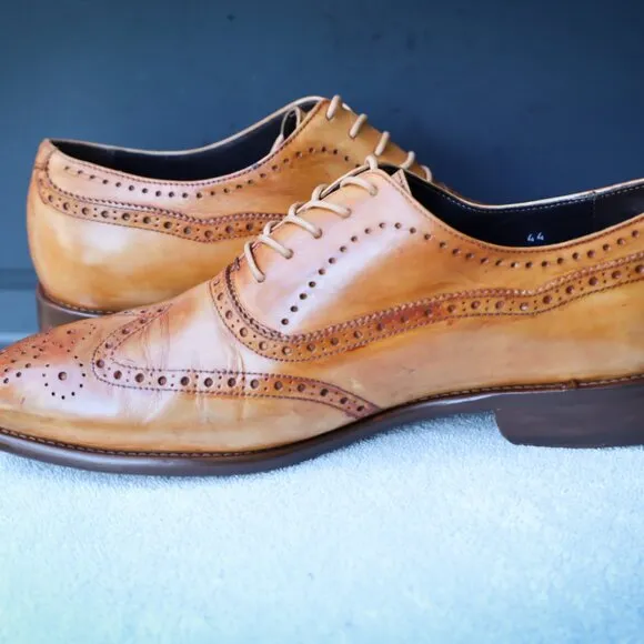 Calzoleria Toscana 10.5 Brown Cognac Wingtip Oxford Mens Dress Shoes