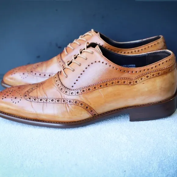 Calzoleria Toscana 10.5 Brown Cognac Wingtip Oxford Mens Dress Shoes