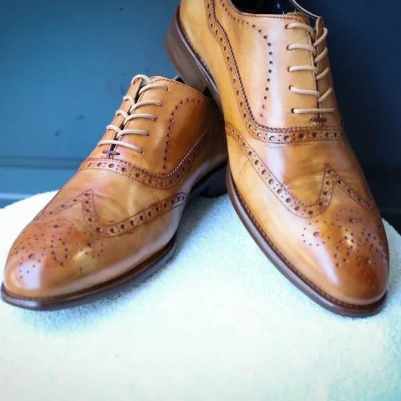 Calzoleria Toscana 10.5 Brown Cognac Wingtip Oxford Mens Dress Shoes