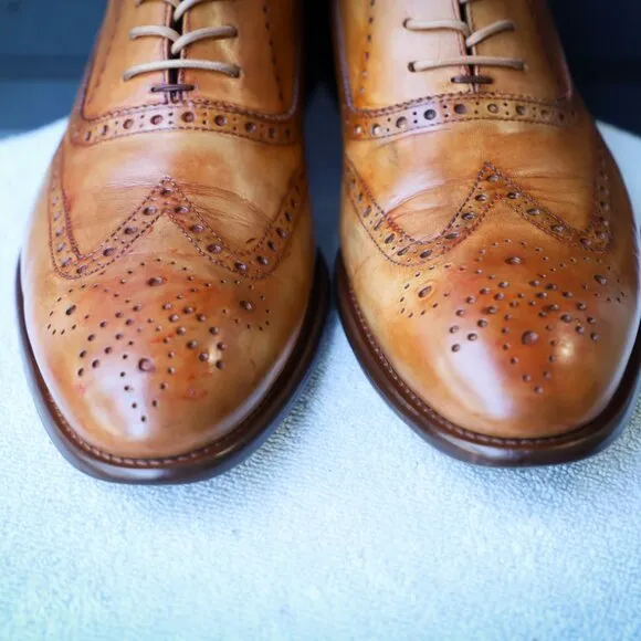 Calzoleria Toscana 10.5 Brown Cognac Wingtip Oxford Mens Dress Shoes