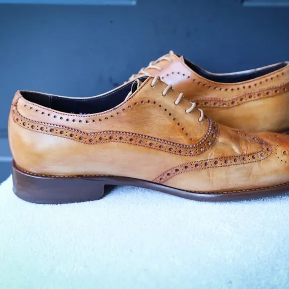 Calzoleria Toscana 10.5 Brown Cognac Wingtip Oxford Mens Dress Shoes