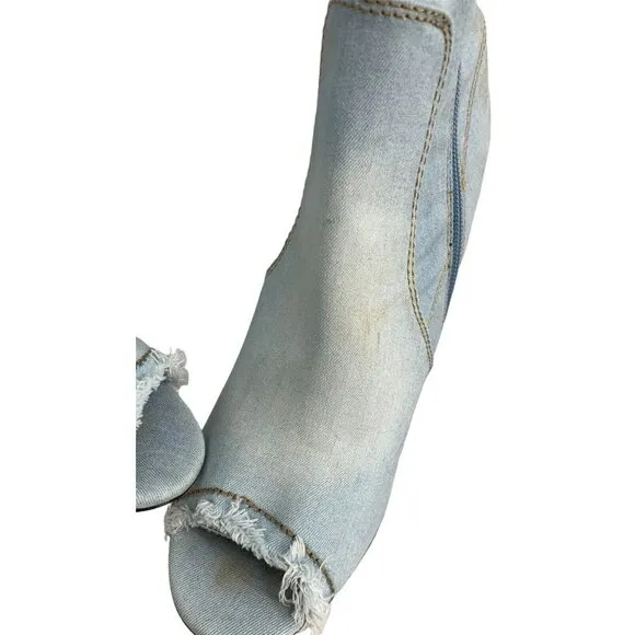 Cape Robbin Denim Tiger Boots Denim 9M 9 Medium Embroidery Fringe Knee High S5