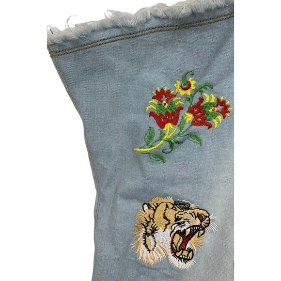 Cape Robbin Denim Tiger Boots Denim 9M 9 Medium Embroidery Fringe Knee High S5
