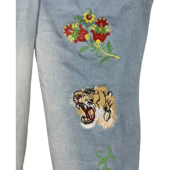 Cape Robbin Denim Tiger Boots Denim 9M 9 Medium Embroidery Fringe Knee High S5