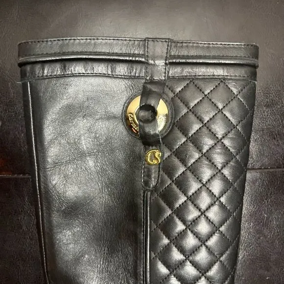 Carmen Steffens Tall Pointy Black Heeled Boots Leather Knee High Women’s Size: 6