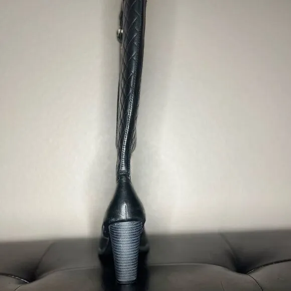 Carmen Steffens Tall Pointy Black Heeled Boots Leather Knee High Women’s Size: 6