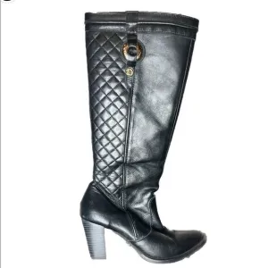 Carmen Steffens Tall Pointy Black Heeled Boots Leather Knee High Women’s Size: 6