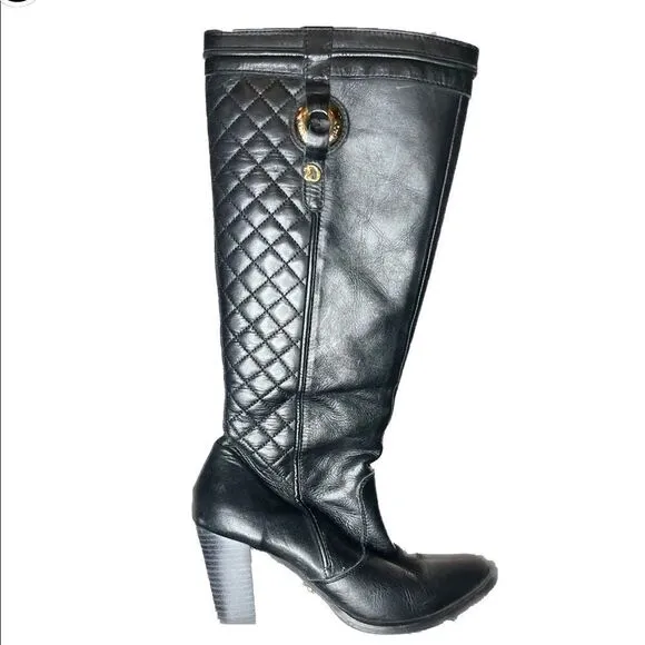 Carmen Steffens Tall Pointy Black Heeled Boots Leather Knee High Women’s Size: 6