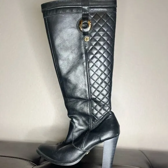 Carmen Steffens Tall Pointy Black Heeled Boots Leather Knee High Women’s Size: 6