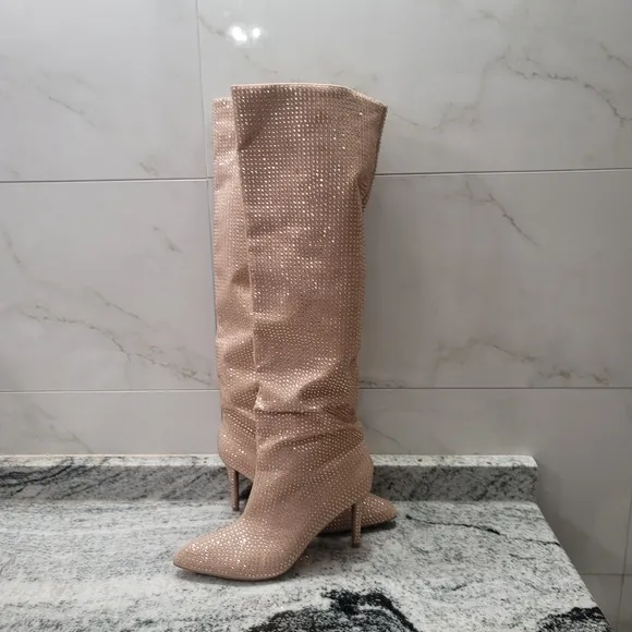 Carvela   Light Pastel Shine Embellished Over-the-Knee Boots