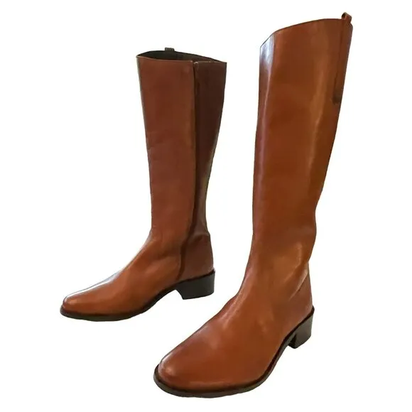 Catherine Malandrino Chestnut Brown Leather Knee High Boots Sz 7.5 NEW