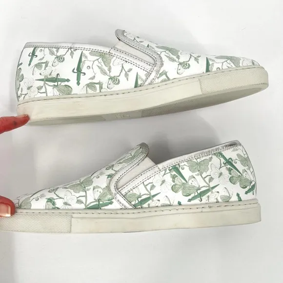 CESARE PACIOTTI 4US Shoes Women 36 White Green Butterfly Printed Slip On Sneaker
