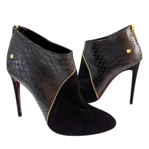 Cesare Paciotti Black Snake Leather &amp; Suede Stiletto Heel Ankle Boots L37/R38