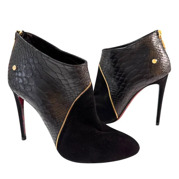 Cesare Paciotti Black Snake Leather &amp; Suede Stiletto Heel Ankle Boots L37/R38