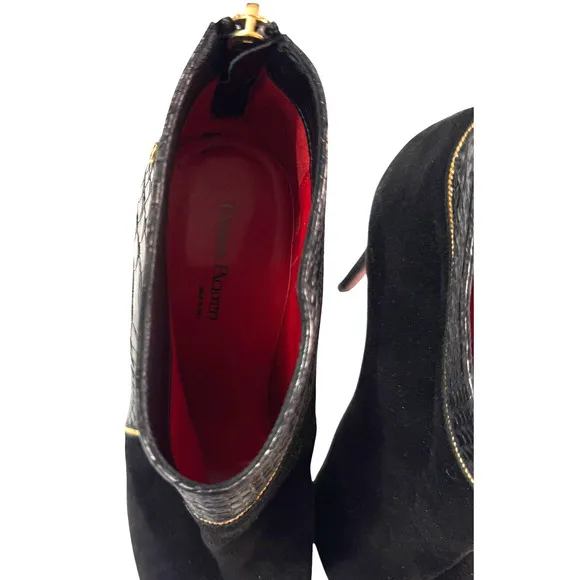 Cesare Paciotti Black Snake Leather &amp; Suede Stiletto Heel Ankle Boots L37/R38