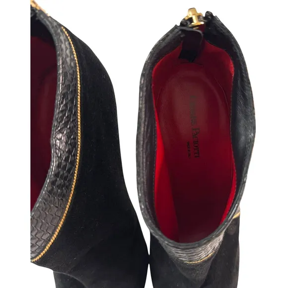 Cesare Paciotti Black Snake Leather &amp; Suede Stiletto Heel Ankle Boots L37/R38