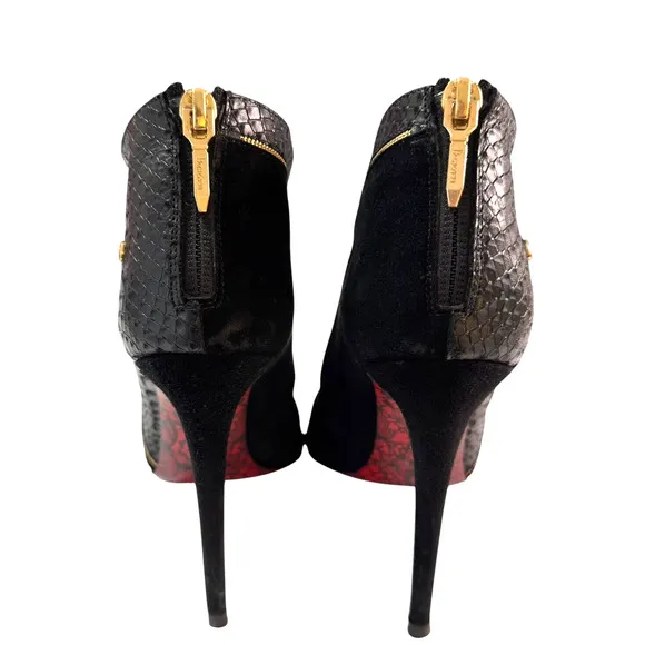 Cesare Paciotti Black Snake Leather &amp; Suede Stiletto Heel Ankle Boots L37/R38