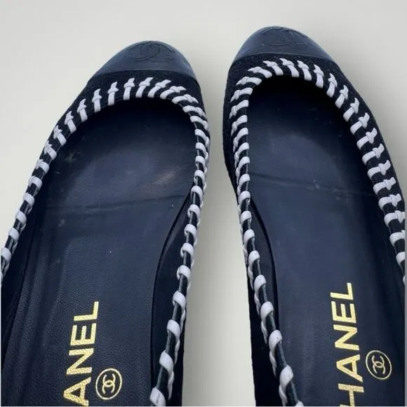 Chanel Suede Leather Whipstitch Ballet Flats 38